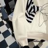 Womens Sweet Stripe Hoodie With 3D Bow Detail Round Neck Loose Fit Cotton Blend Top Fall 2025