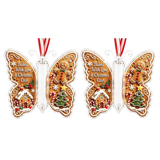 Geschenke für Familie Freunde Schmetterling Bargeldgeschenk Schmuckstück, Weihnachts-Geldhalter Hängende Dekoration mit festlichem Urlaubs-Haus-Druck, Acryl-Baum-Anhänger