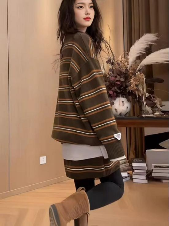 2026 Women's Striped Knit Sweater & Skirt Set - Age-Defying, Versatile, Warm Two-Piece for Fall/Winter