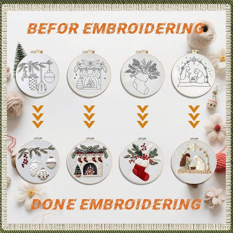 Christmas Embroidery Kits 4 Sets For Adults, For Beginners, Includes Pattern& Crossstitch Projects