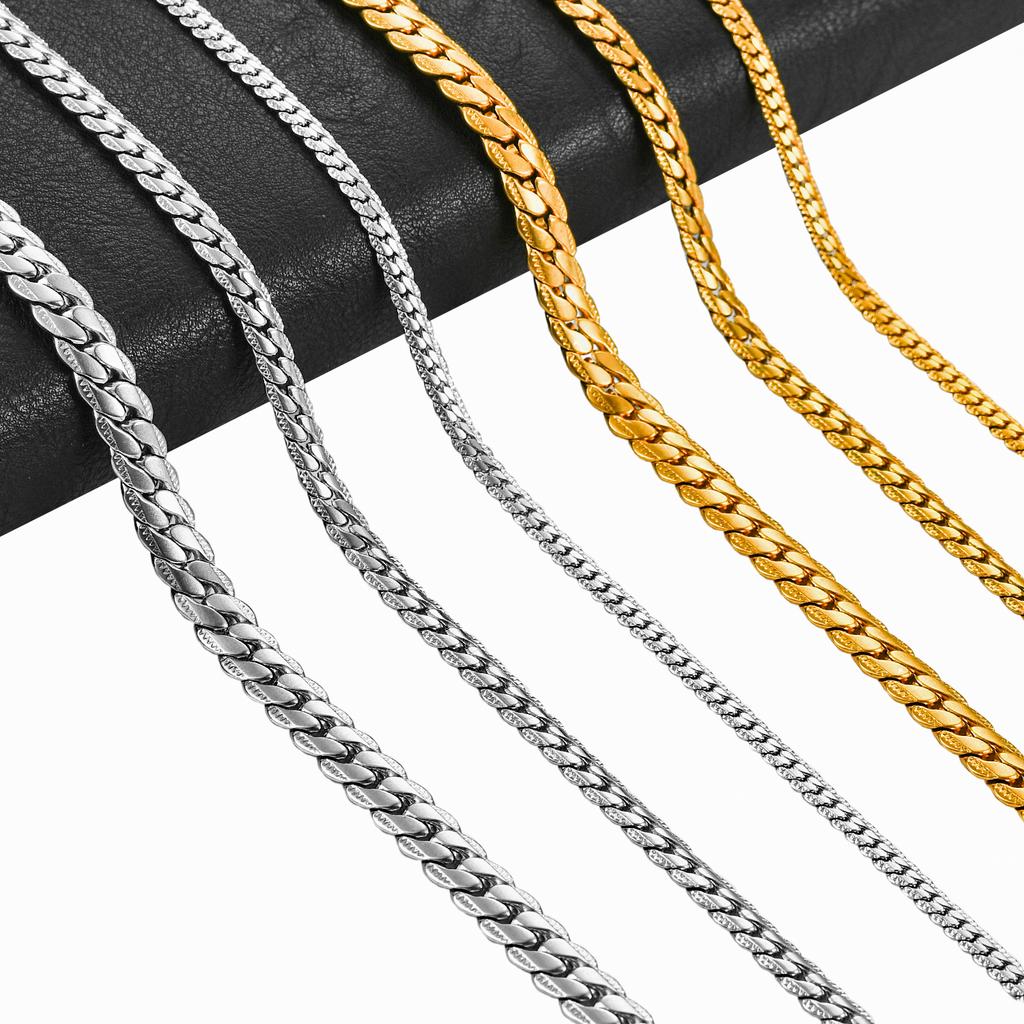 3mm/4.5mm/6mm Embossed Stainless Steel Sturdy Retro Link Cuban Chain Long Necklace for Men Women Silver/Gold Jewelry