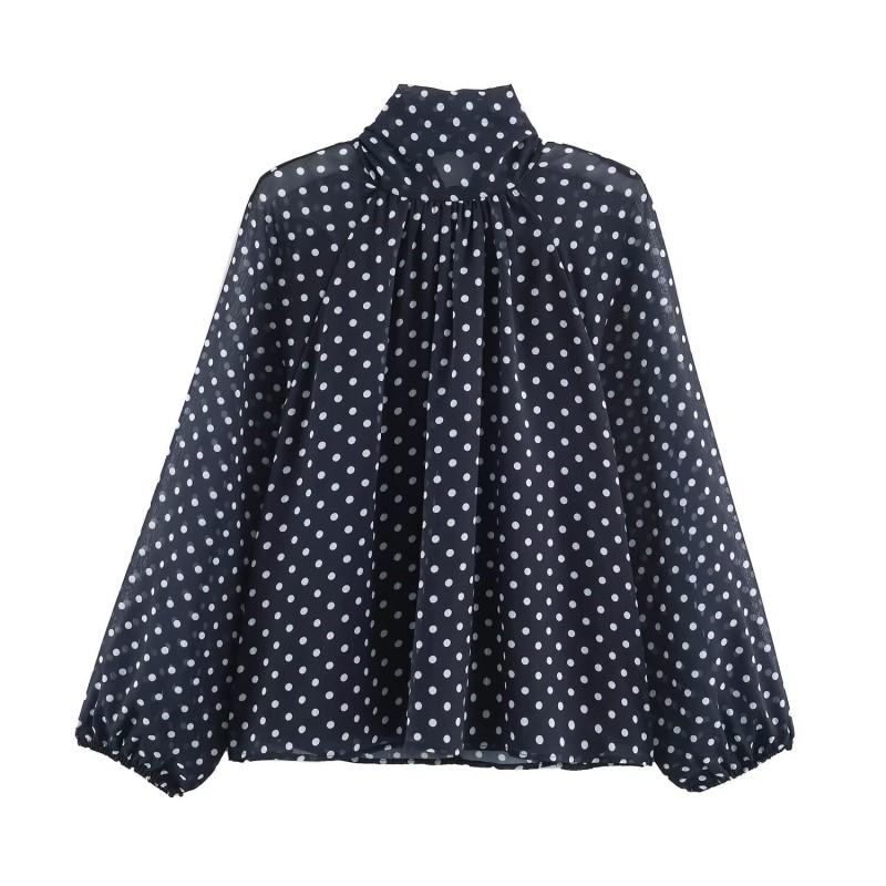 Womens Oversized Long Sleeve Polka Dot Print Shirt Loose Fit Streetwear Top Fall 2026
