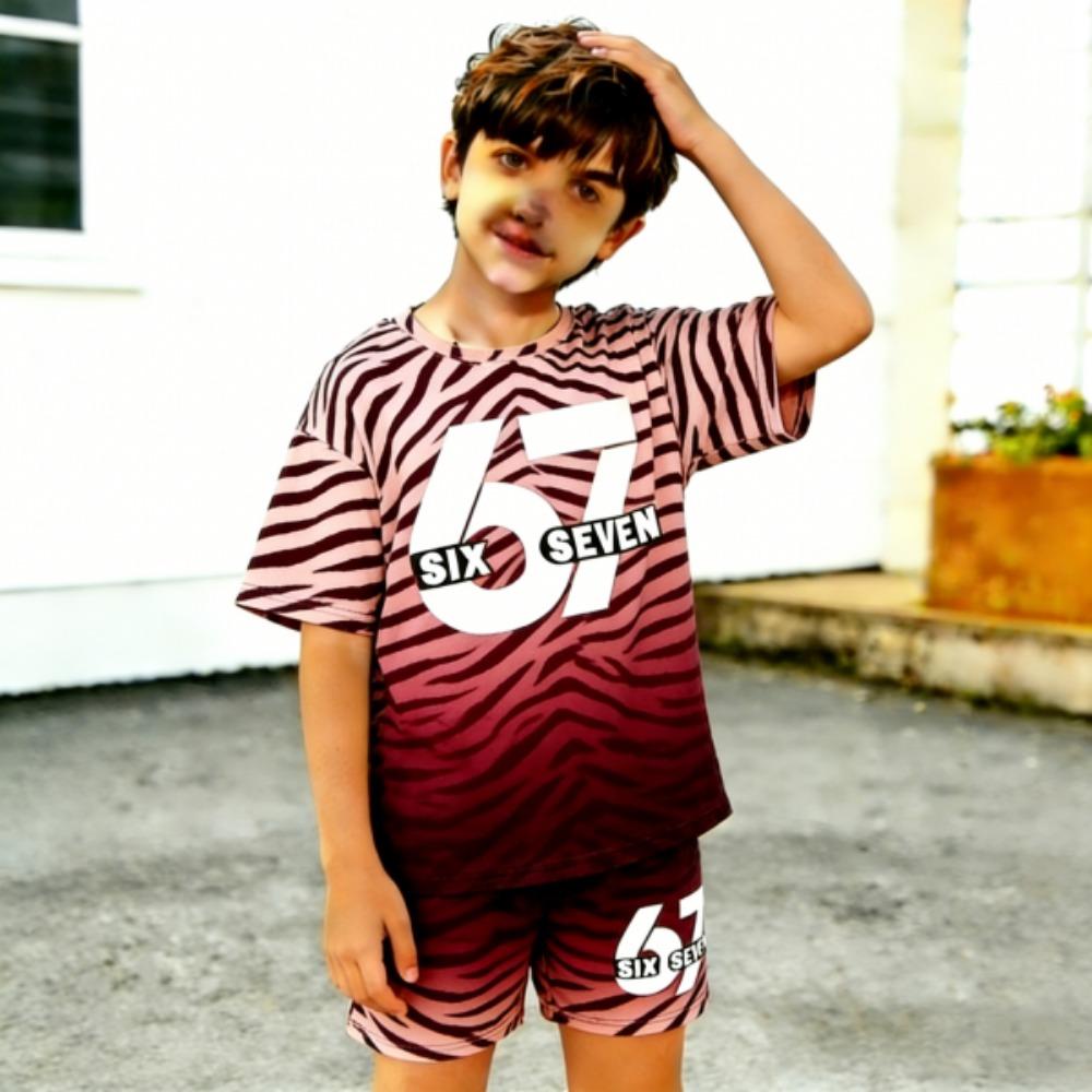 Zebra Gradient Color 67 Printed Kids T-shirt and Shorts 2 Piece Set Summer Casual Outfit for Boy's and Girl's Kids Clothing Top