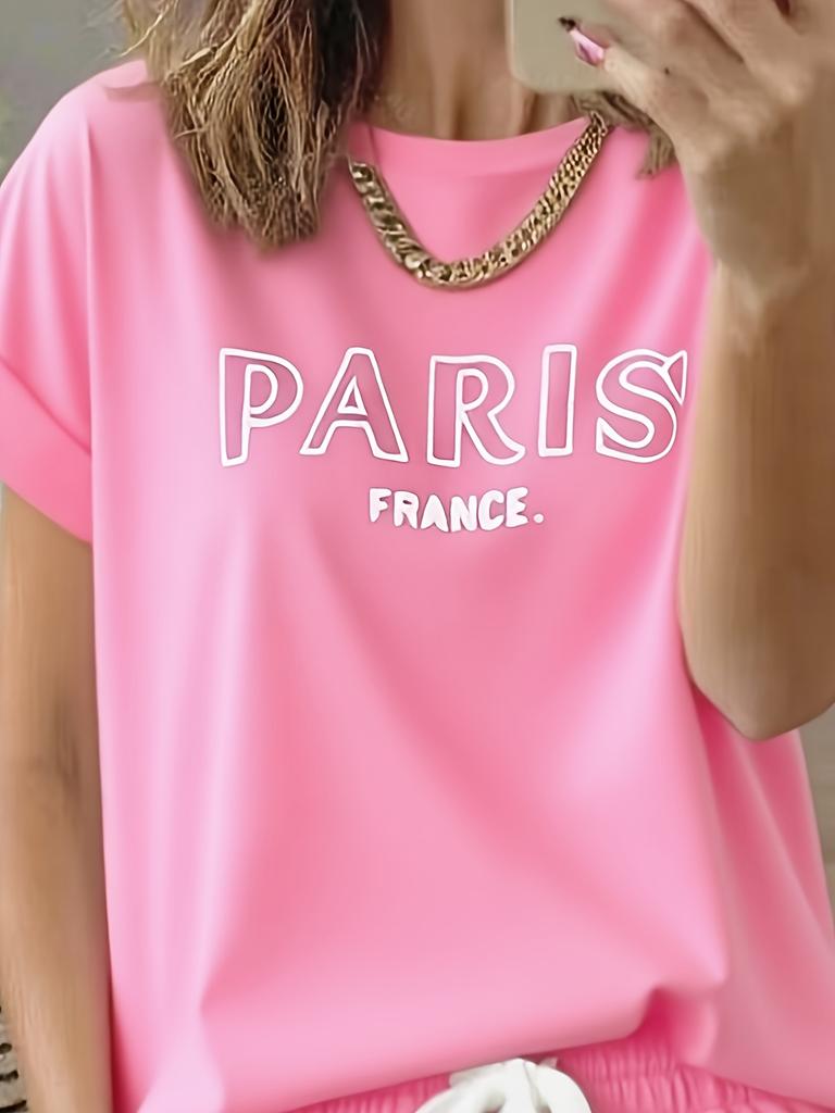 Fashionable Letter Cartoon Print Women'S Round Neck T-Shirt Simple Design Comfortable  Suitable for Daily Leisure And Versatile