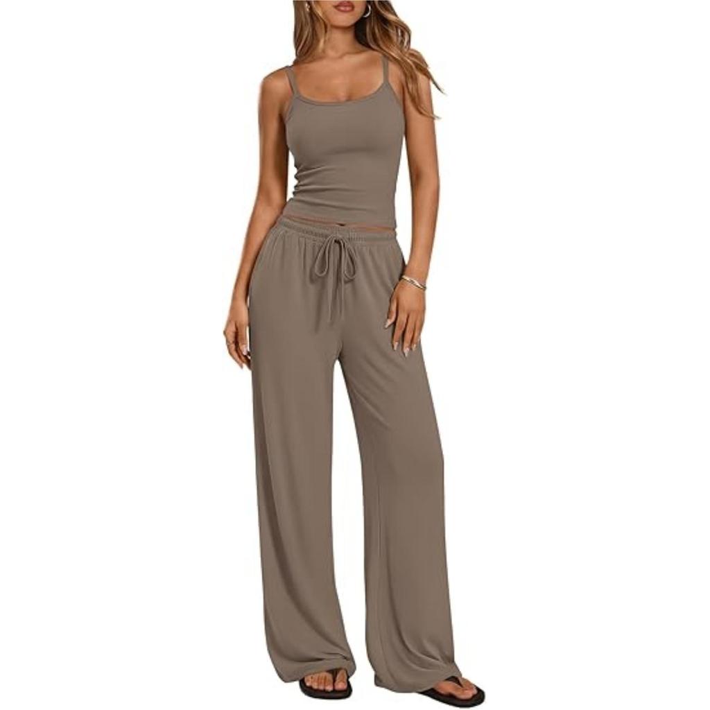 2026 Women's Casual Set: Solid Color Camisole & Wide-Leg Pants 2-Piece Outfit