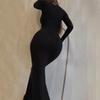 2024 Autumn/Winter Women's Slim Lace-up Square Neck Long Sleeve Evening Dress