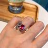 Clearing Tiktok Live Broadcast Red Corundum Fat Rectangular Ring Color Treasure Vintage Jewelry At A Loss
