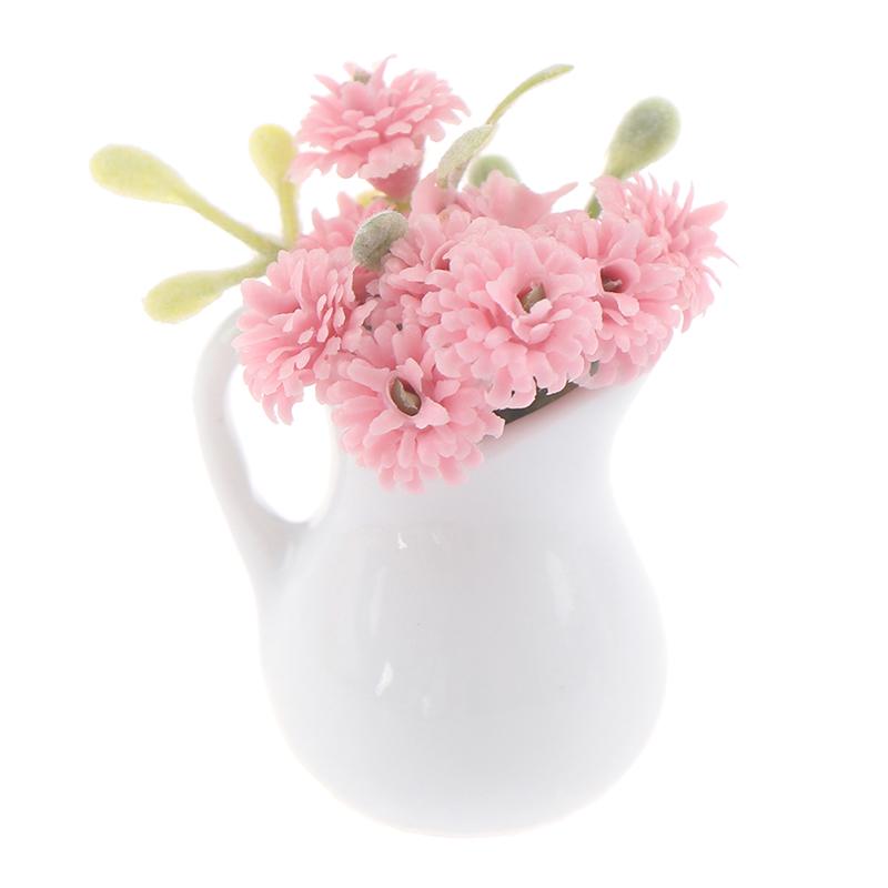 

1Pc 1:12 Doll House Miniature Flowers Fairy Garden Ornament Mini Potted Plant Flowers Pot DollHouse Decor Bonsai Model Kids Toys розовый