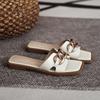 Ein-Wort coole Hausschuhe Damen Sommer neu eckiger Kopf flacher Boden Feenwind tragen schwangere Frauen halbe Tablettsandalen breite fette Füße