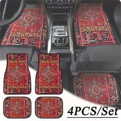 4 Pcs Car Floor Mats Bohemian Pattern European Ethnic Auto Rubber Carpet Universal Interior Accessories for Front and Rear Seats