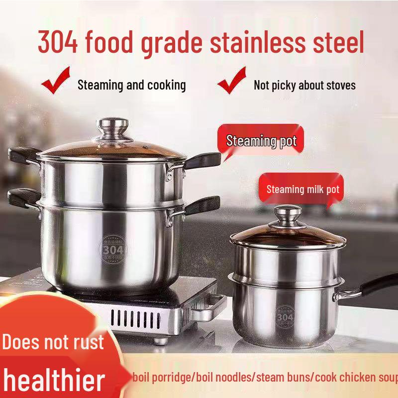 304 Stainless Steel Multi-Purpose Cookware: Soup, Milk, Baby Food, Porridge, and Hot Pot for Gas and Induction Stoves.
