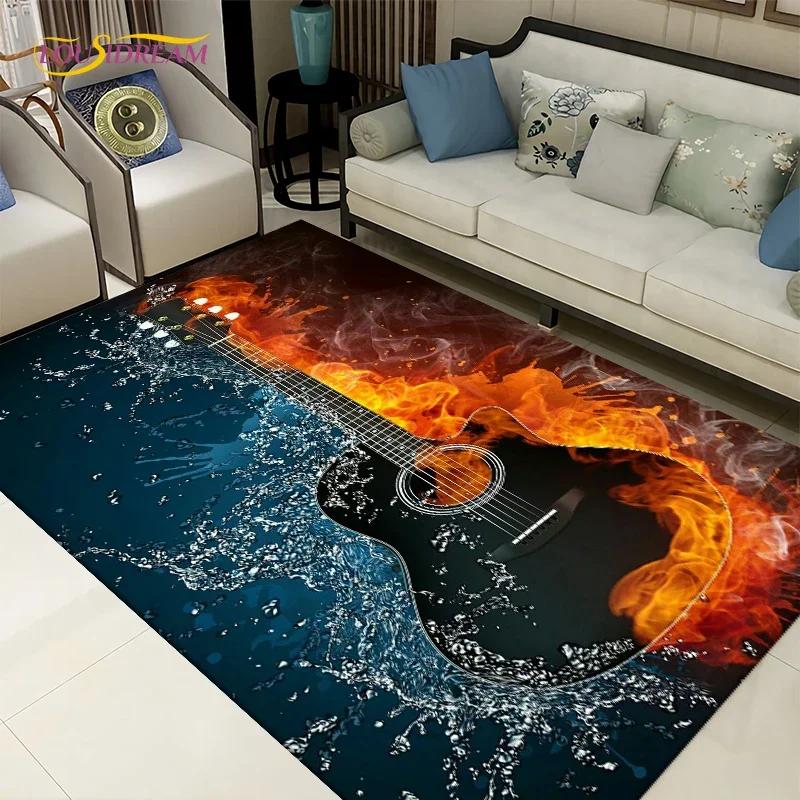 Tapete criativo 3d de água e fogo para guitarra, tapetes para decoração de sala de estar, quarto, cozinha, banheiro, tapetes antiderrapantes
