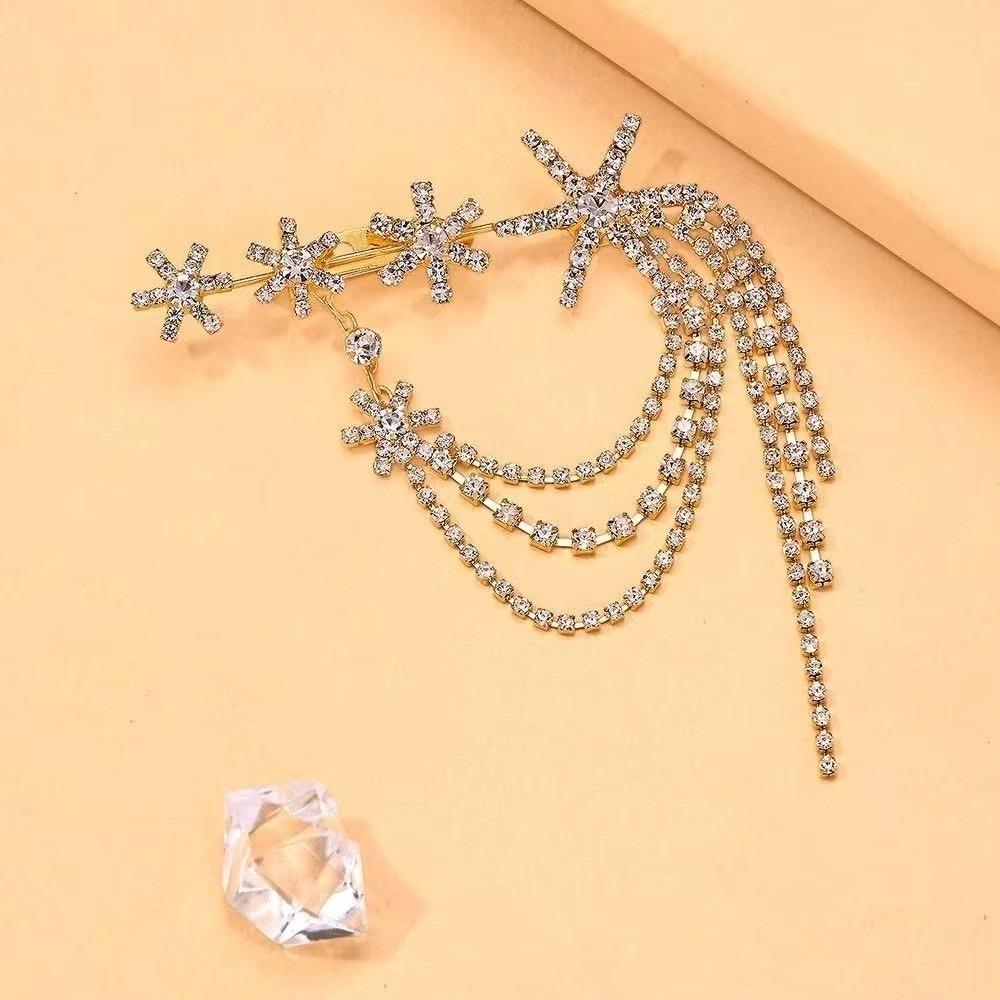 Crystal Rhinestone Shoulder Pin Luxury Tassel Brooch Jewelry Fashion Crystal Star Brooch  Wedding золотой