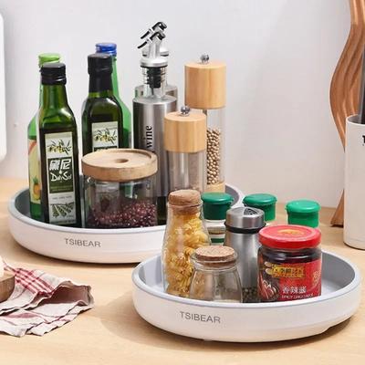 Organizador de porta-tempero com rotação de 360°, suporte giratório para temperos, bandeja de armazenamento para cozinha, banheiro, geladeira