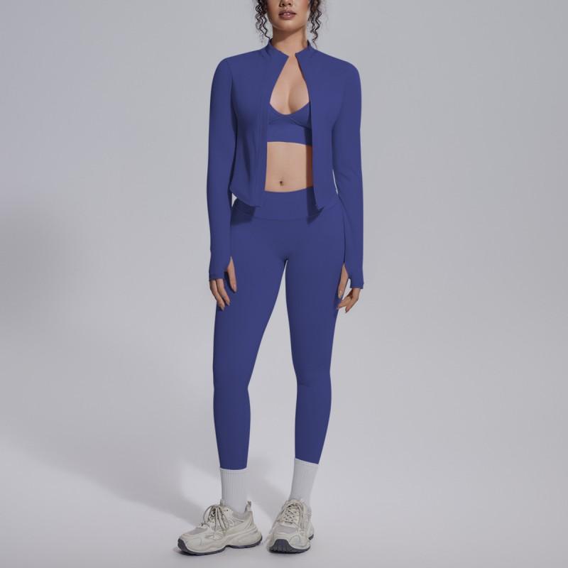 Seamless Yoga Workout Set Zip Jacket Sports Bra V-Waist Shorts Leggings Gym Fitness Outfit