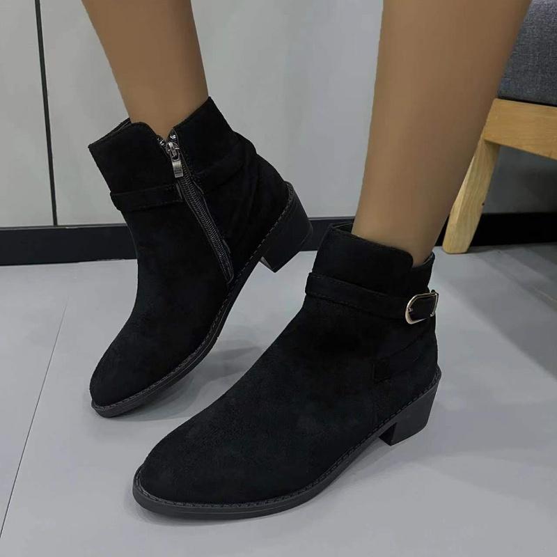 

Модные, с круглым носком, элегантные, с квадратным каблуком, с боковой молнией, удобные, короткие, новые, с пряжкой, сексуальные, зимние, женские, Botas 36