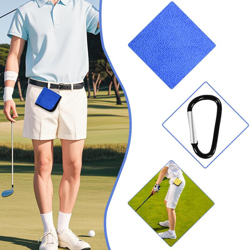 Square Microfiber Golf Ball Cleaning Towel with Carabiner Hook Water Absorption Cleaner Club for Head Wipe Cloth Clean