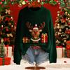 Women's Fashion Christmas Print Pullover Long-Sleeve  Neck Knit Sweater Top