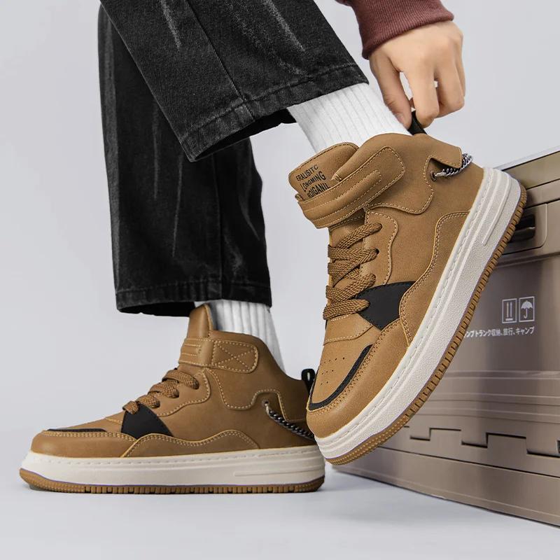 2024 New Men's Thick Sole Mid Top Sports Shoes Personalized Lace Up Board Shoes Fashion Casual Breathable Running Shoes