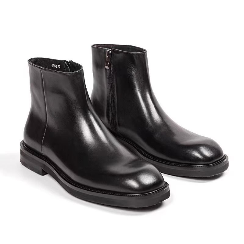Side Zipper Martin Boots High Top Leather Shoes Trendy Brand Catwalk Square Head Chelsea Boots Men's Platform Short Boots