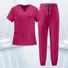 Women's Uniform Scrub Set - Quick-Dry V-Neck Short Sleeve Top with Pockets and Long Pants, Color