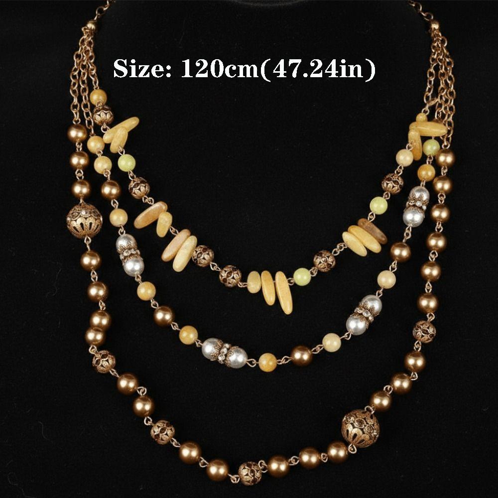 Pearl and Shell Beaded Long Necklace Vintage Three Layers Necklace Antique Necklace  Women Girls