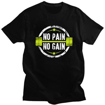 Custom No Pain No Gain T Shirts Men Short Sleeve Bodybuilding Fitness Gym Tshirts Casual Tee Tops Pure Cotton Oversized Tshirts