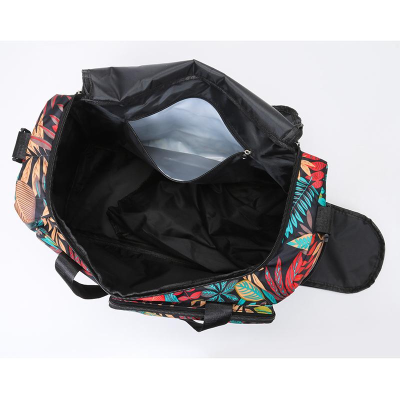 Oxford Fabric Travel Duffel Bag with Leaf Print Multiple Pockets Waterproof Gym Weekender Bag