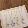 Diamond pleated stars moon pendant necklace sweater chain necklace women's wholesale