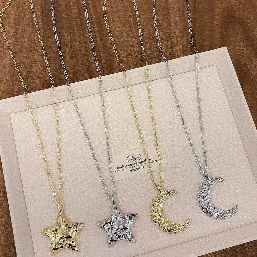 Diamond pleated stars moon pendant necklace sweater chain necklace women's wholesale