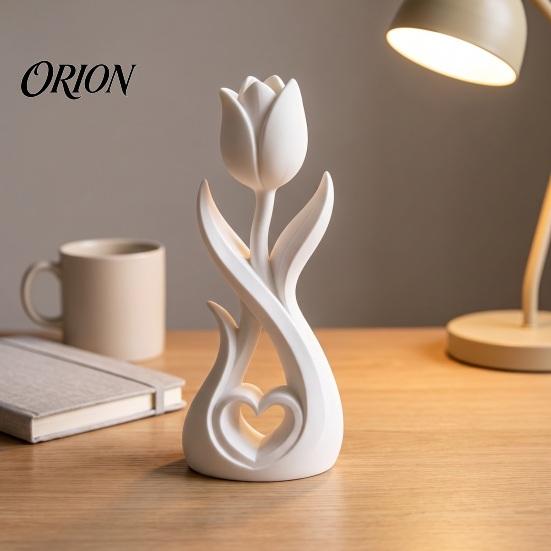 Stylish Entrance Hall Decor 3D Printed Tulip Flower Figurine with Hollow Heart Decor, Modern Desktop Decorative Figurines Ornament, Sculpture