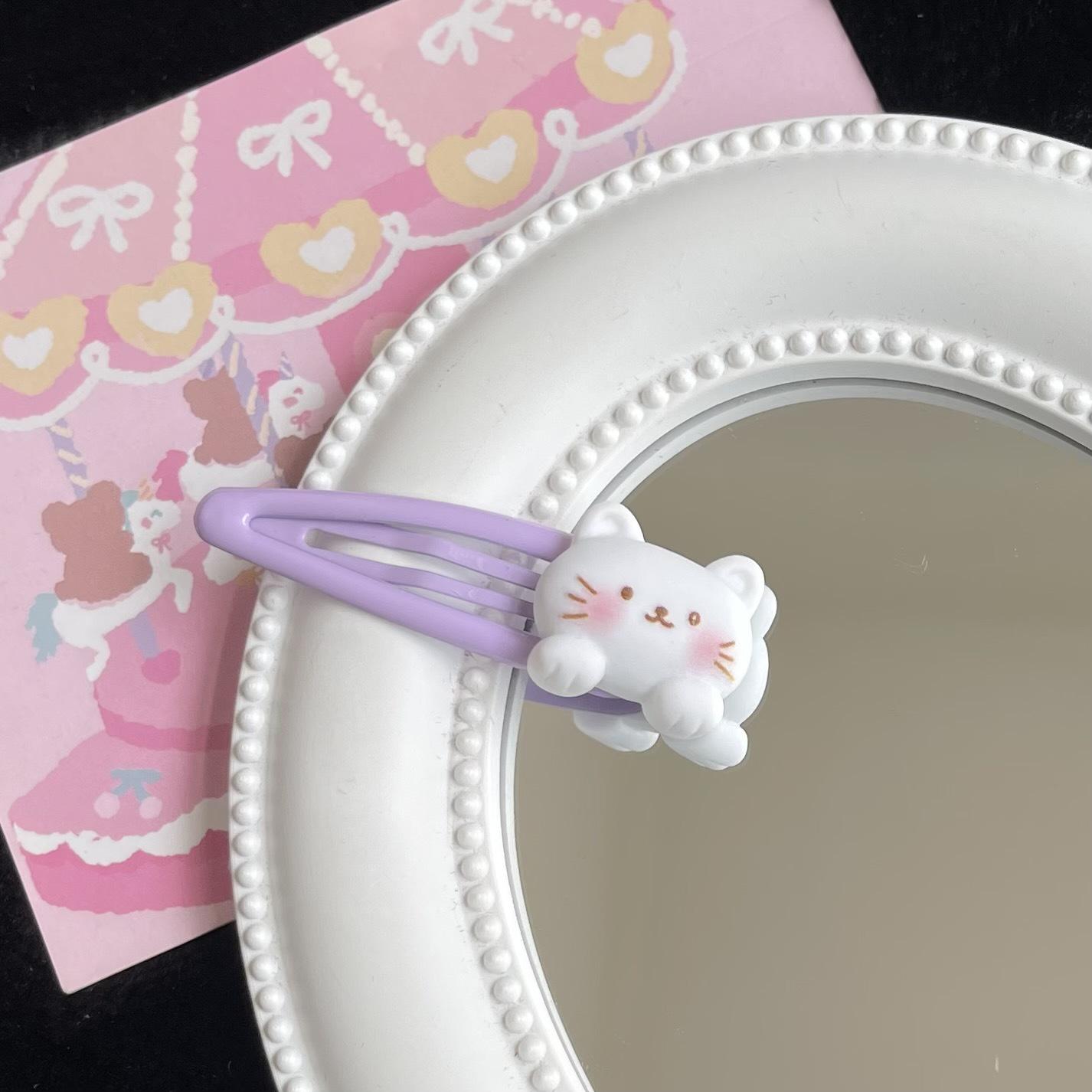 

Очаровательная мультяшная заколка для волос в виде котенка и кролика с сердечком и цветком - Девичья розовая десертная BB-клипса для студентов