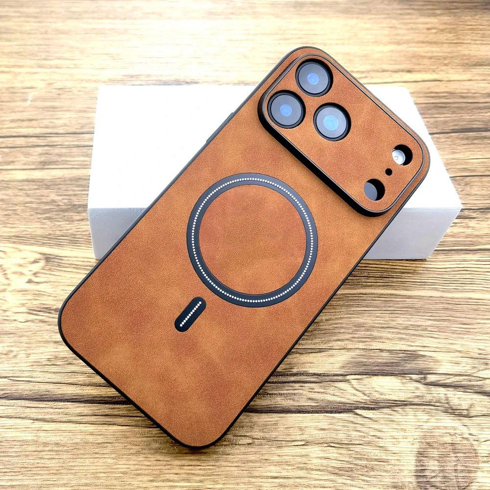 Apple Lambskin Magnetic Leather Texture iPhone Case: Compatible with iPhone 12, 13, 14 Pro Max & 15, Full Coverage, Protective.