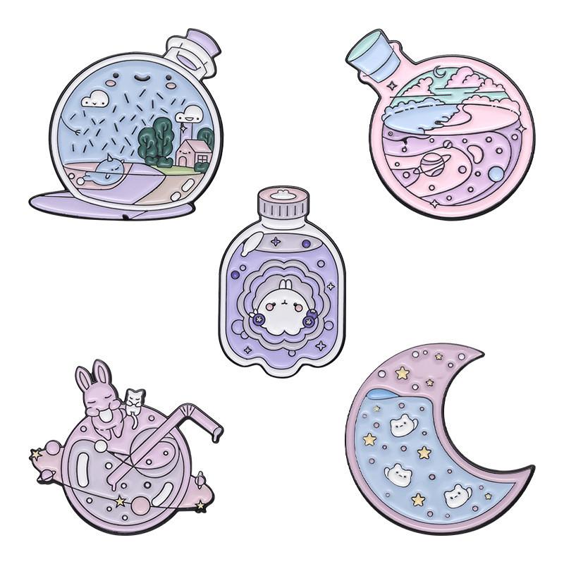 Whimsical Dreamy Pink Galaxy Drift Bottle Brooch Artistic Enamel Badge For Wear Trendy