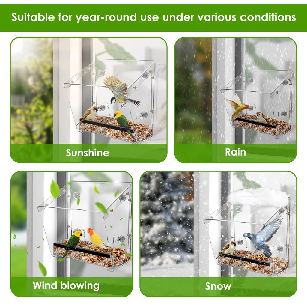 Acrylic Bird Feeder Clear Bird House Window Hanging Bird Feeder with Suction Cups for Home Outdoor Backyard Wildlife Birding NEW