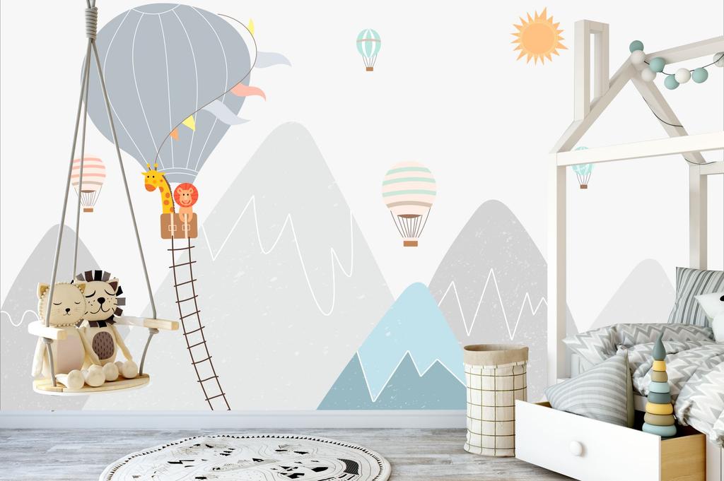 Children's photo wallpaper balloons with animals over the mountains DWK239 200x135