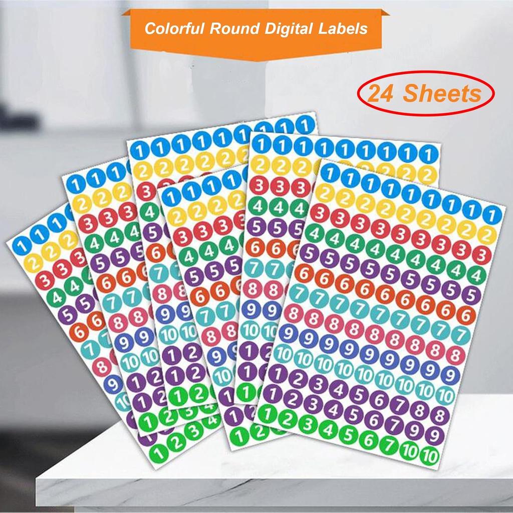 RIVEENY 24 Sheets 1 to 10 Consecutive Number Stickers - Self Adhesive Vinyl Decals for Indoor and Outdoor Waterproof Labels - Inventory