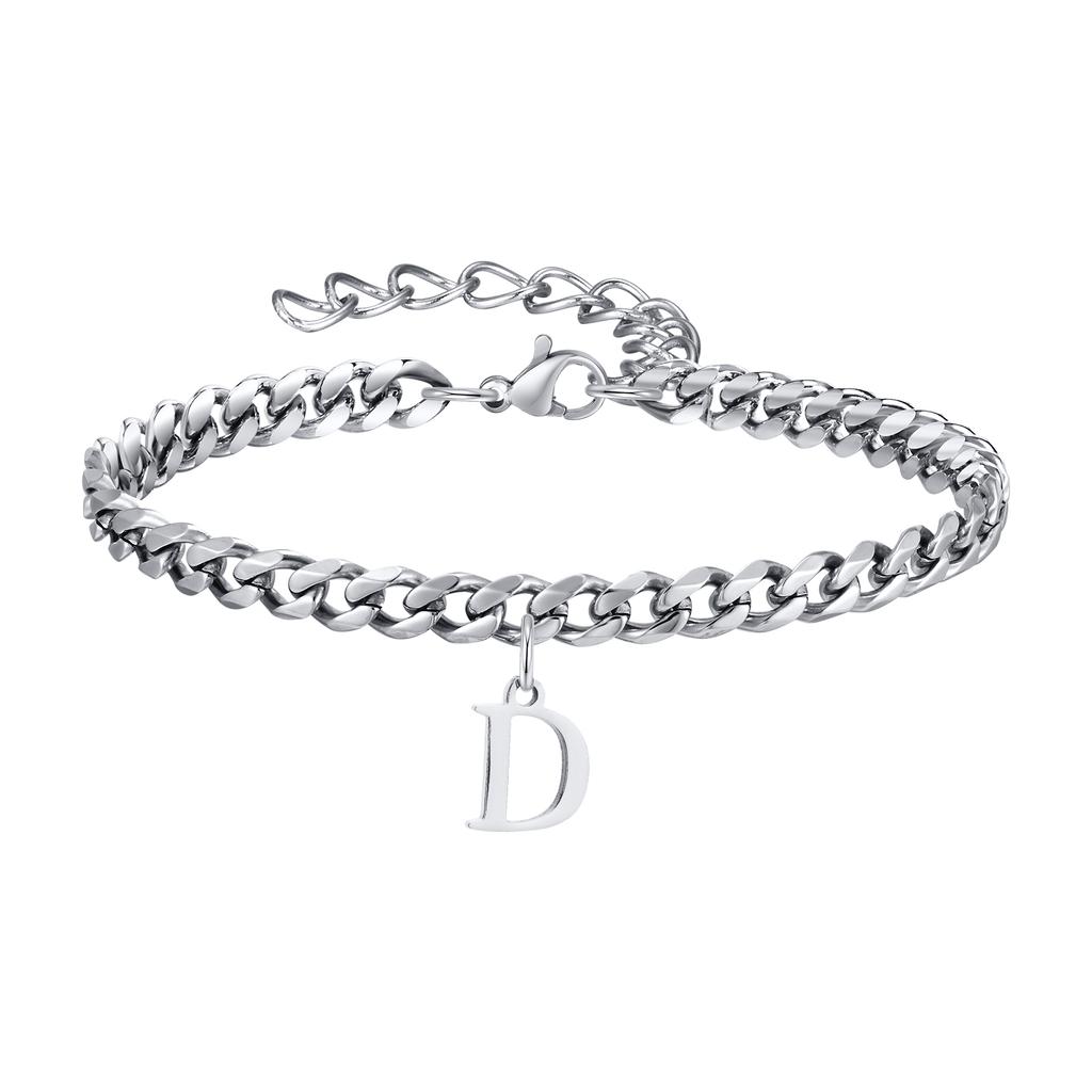 Mens Initials Cuban Links Bracelets,Stainless Steel A-Z 26 Letters Alphabet Charm Chain Wristband Adjustable,Casual Jewelry Gift