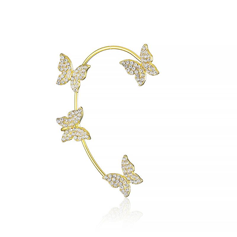Fashion Butterfly Earrings for Women Sparkling Zircon Crystal Ear Clip Earrings Gold Silver Color Wedding Jewelry Accessories