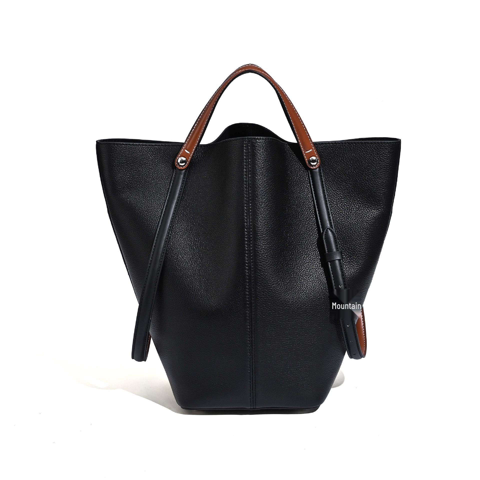 

2025 Women s MM6 Equestrian Tote: Large-Capacity Cowhide Handbag, Stylish Commuter Bucket Bag Base 17x17 cm, Height 33 cm (Opening Width 40 cm) чорний