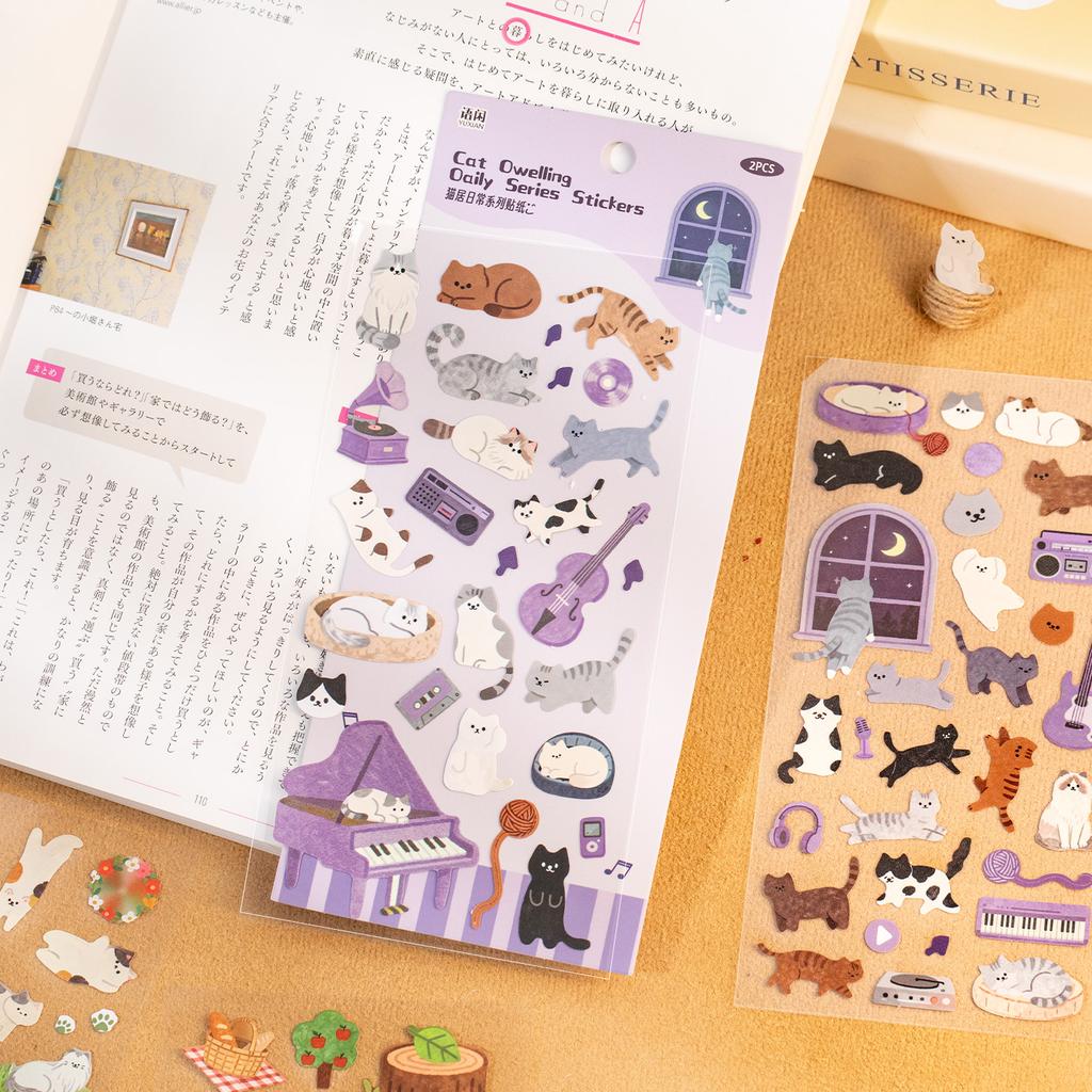 2sheets Kawaii Cat Daily Cartoon Die Cutting Stickers DIY Diary Phone Case Scrapbook Aesthetics Stationery Stickers