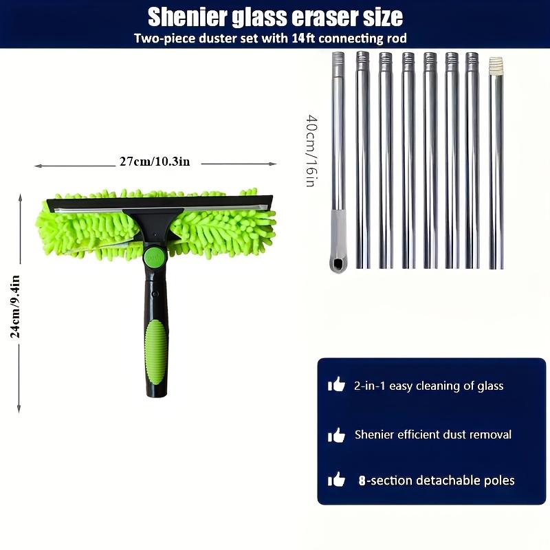 125inch Extendable Microfiber Window Cleaning Tool, Dual-Use Dry and Wet, Stainless Steel Handle, Glass Cleaner