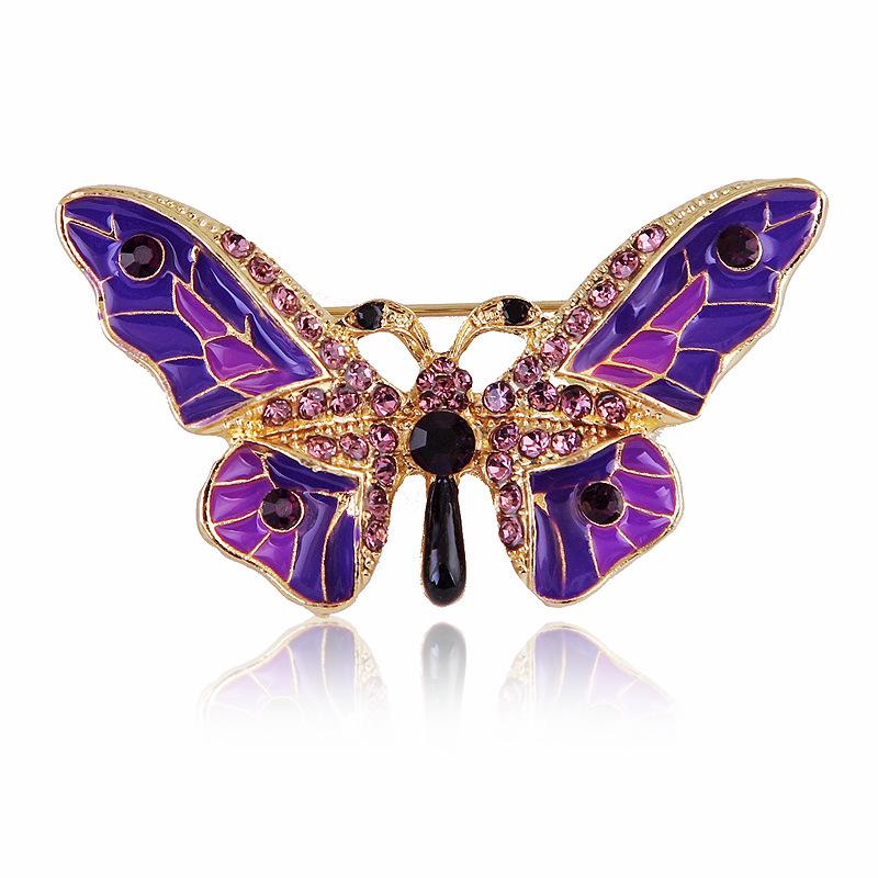 Broche Papillon Strass Émail Peint Alliage Épinglette pour Accessoires Vêtements Femme