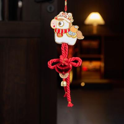 Year Of The Horse 2026 New Year Decorative Hangings with Bell Pendant Cartoon Chinese Lucky Ornament Gift Wall Hanging Decor