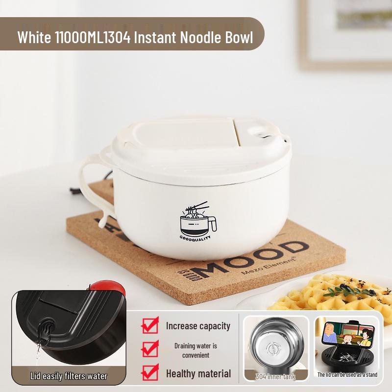 

Миска для лапши быстрого приготовления из нержавеющей стали 304 большой вместимости с крышкой - чашка для супа с защитой от ожогов для общежития или фаст-фуда.