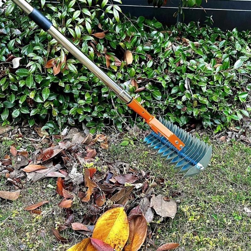 Adjustable Stainless Steel Thatch Rakes 1.7M Detachable Handle For Lawn Moss Dead Grass Removal Garden Yard Maintenance