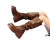 Braune Retro-Plateau-Stiefel mit dickem Absatz im britischen Stil für Damen 2024 neue Herbst- und Winter-Stiefel dünne Stiefel hohe Stiefel