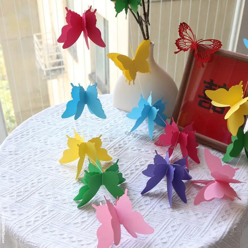 2M Colorful 3D Butterfly Banner For Wedding Birthday Party Romantic DIY Hanging Paper Garland For Living Room Decor Supplies