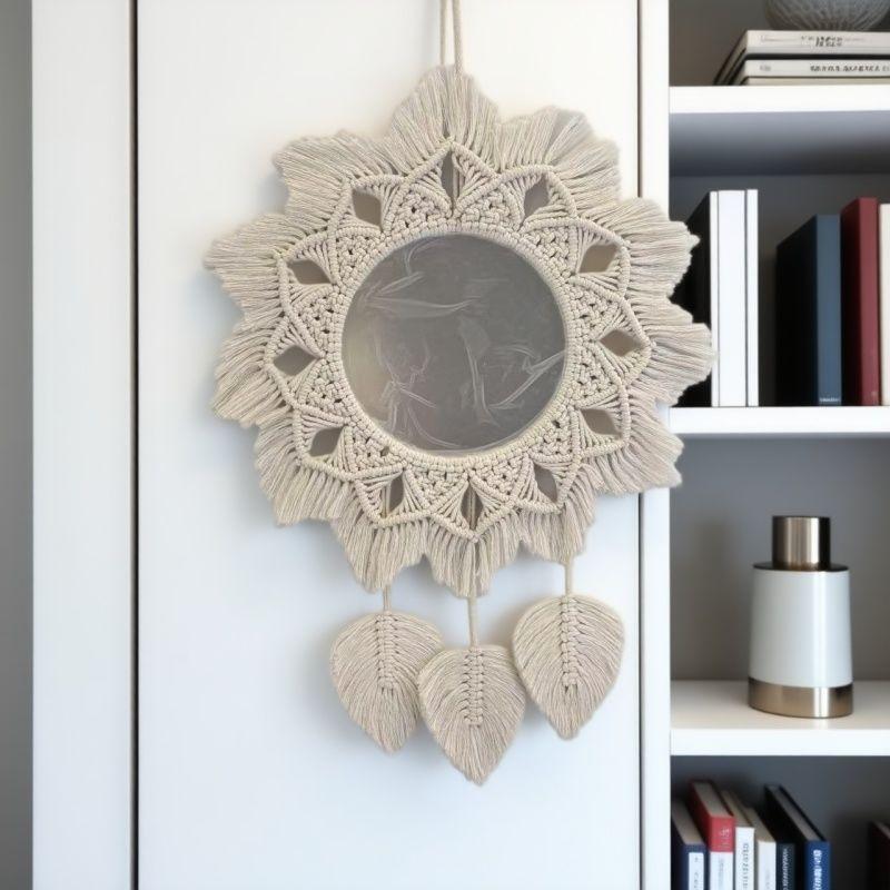 1pcs Mirror Wall Hanging Decorative Mirrors for Vanity Dorm Boho Woven Tassel Home Decor for Living Room Art Decorative Gifts