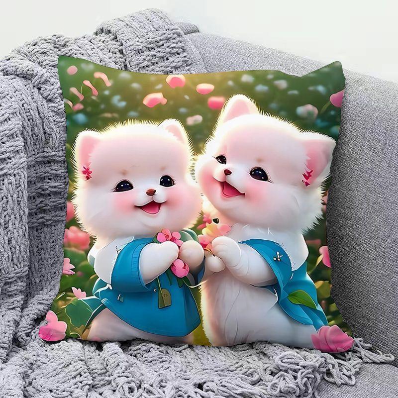 High-Appeal Cute Cat Pillow, Stain-Resistant & Machine Washable, Bedroom Cushion Cover